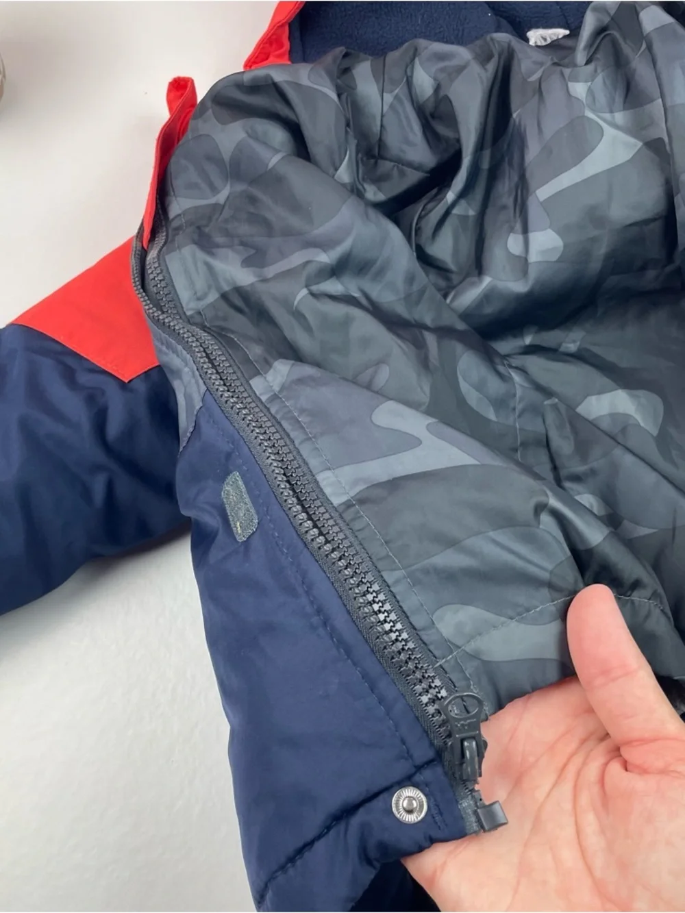 OshKosh B'gosh Orange Navy Blue Hooded Full Zip Coat Lined Camouflage Boy 3T